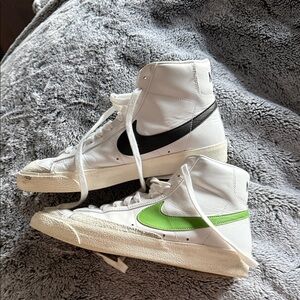 Nike Blazers White High-Tops with Green and Black Accents